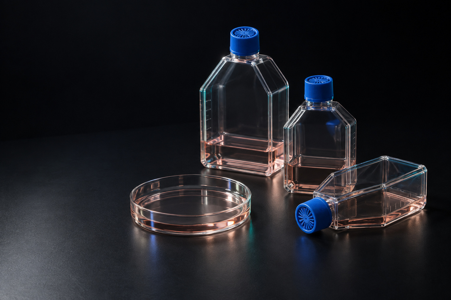 Editorial rendering of cell-culture vessels
